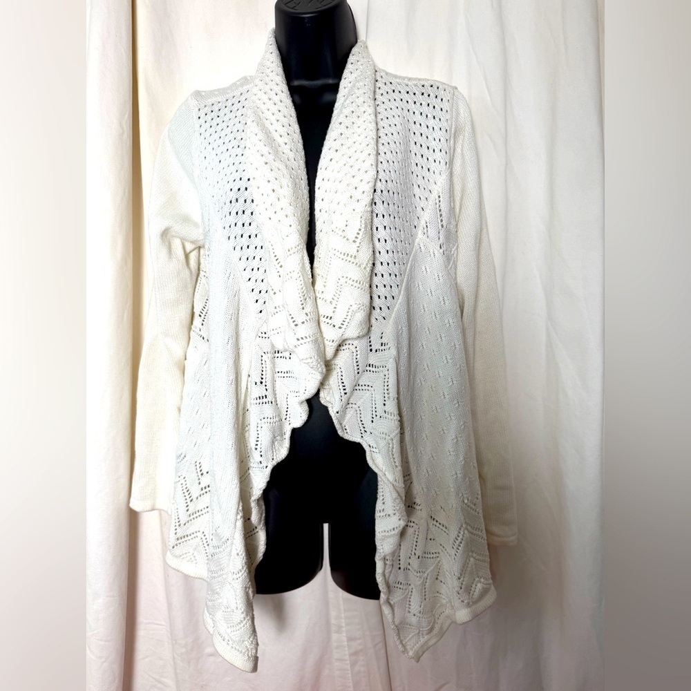 Design History Womens Sz L Open Front Knit Flowing Cardigan in‎ Pearl
